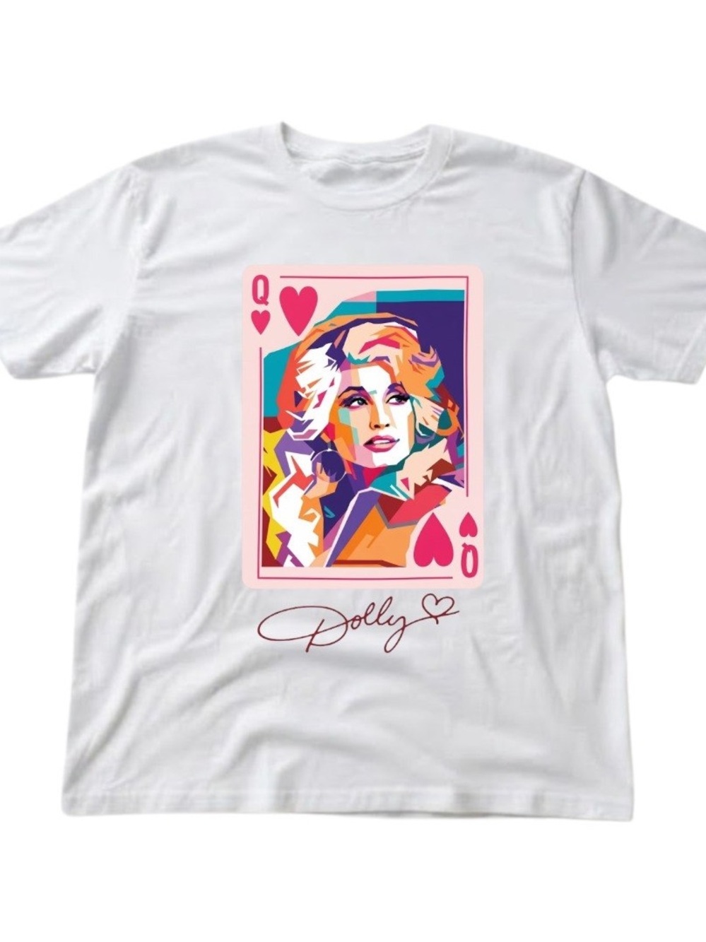 Dolly Parton Queen of Hearts Pop Art Graphic White Gildan T-Shirt
